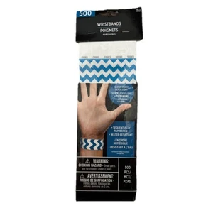 Amscan Tyvek Wristbands Blue chevron 500 count Events Parties Clubs Numbered - Picture 1 of 2