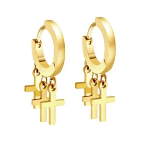 Triple Cross Earrings, Gold Hoop Earrings, Small Hoop Earrings Dangle Earring. - Bild 1 von 2