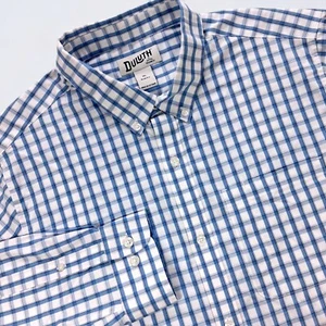Duluth Trading Co Camicia Uomo XL Blu Bianco Check Bottoni Manica Lunga Casual - Foto 1 di 9