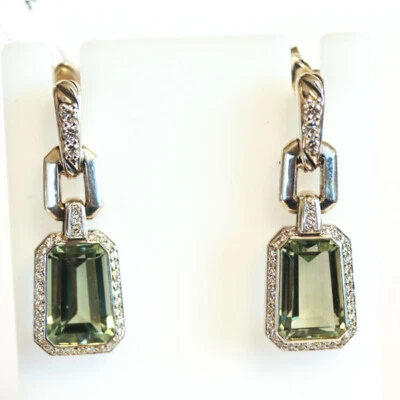 DAVID YURMAN NEW Sterling Silver Prasiolite & Diamond Stax Drop Earrings - Image 1 of 4