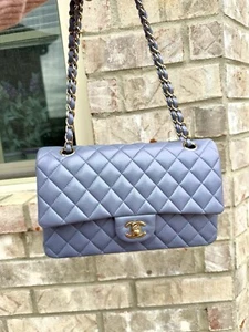 Chanel 22k Classic Double Flap Quilted Iridescent Lambskin Light Purple Medium - Picture 1 of 20