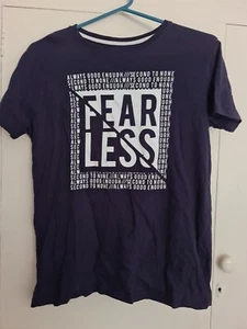 PRIMARK UK BOYS SIZE 12 -13 NAVY BLUE FEARLESS PRINT TSHIRT TOP  - Picture 1 of 5