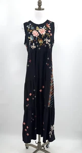 Johnny Was Black Embroidered Long Tiered Tank Dress Sz M - Picture 1 of 8