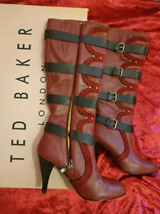 ***REDUCED*** RARE Vintage Red+Brown All Leather TED BAKER Boots 4in Heel UK6 - Picture 1 of 8