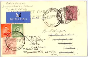 Scheda AUSTRALIA/GB 1938 PRIMO VOLO ACCELERATO misto Franking RITORNO ZF179 - Foto 1 di 8