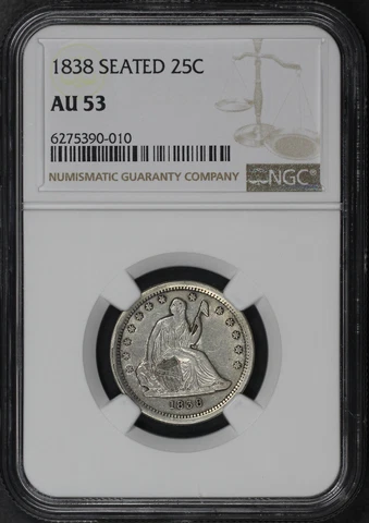 1838 Seated Liberty Quarter NGC AU-53 Cover