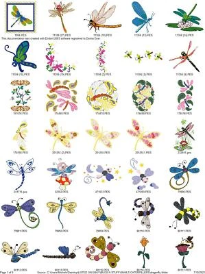 BROTHER 204 DRAGONFLY COLLECTION EMBROIDERY MACHINE DESIGNS PES DRAGONFLIES USB