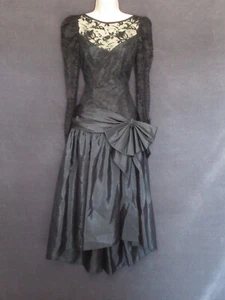 Totally 80's Vintage Black Wedding Lace Sweetheart Hi Low Rocker Gothic Dress 10 - Picture 1 of 12