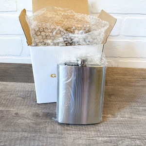 Set of 6 - 8 oz Stainless Steel Hip Flask with Funnel Engravable Groomsman Gift - Picture 1 of 8