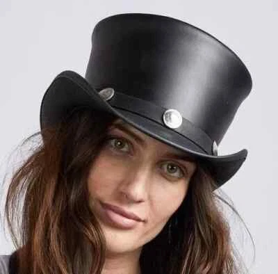 El Dorado | Sombrero de copa de cuero de vaca para mujer | Banda de níquel búfalo estilo motociclista Foto 1 de 3