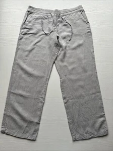 Tommy Bahama Wide Leg Linen Drawstring Pants Womens 16 Silver Stripe Full Length - Picture 1 of 17