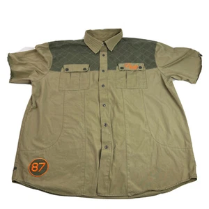 Eight 732 Shirt Military Mens 2XL Beige Khaki Cotton Button Front Embroidered - Picture 1 of 10