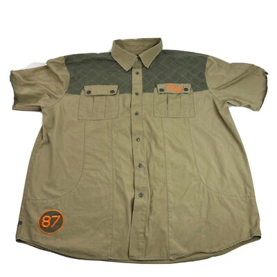 Eight 732 Shirt Military Mens 2XL Beige Khaki Cotton Button Front Embroidered - Image 1 of 4
