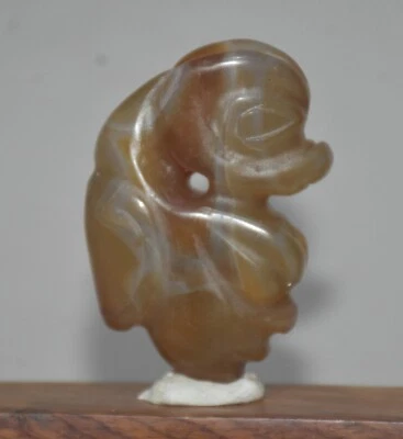 Colgante Dragón Cerdo 2 Cabezas Tallado Ágata Roja Cultura Hongshan China Antigua 2.6" Foto 1 de 4