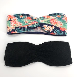 2 Bandeau Bralette Bras Small PINK VS Tropical Print Jenni Black Lace Festival - Picture 1 of 12