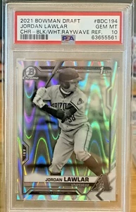 JORDAN LAWLAR 2021 Bowman Draft 1° Cromo Bianco e Nero Ray Wave PSA 10 Low Pop - Foto 1 di 2