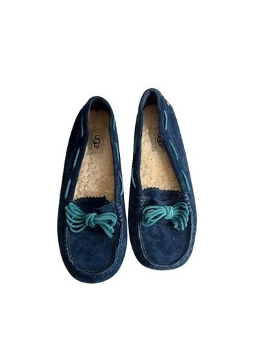 UGG Australia Ciabatte Mocassino Donna Meena Driving Blu Scamosciato Foderato Sherpa 7M