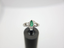 Estate 10k White Gold Green Marquise Emerald Diamond Ring