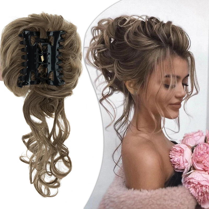 Natural Curly Messy Bun Hair Piece Scrunchie Updo Claw Clip in Hair Extensions U - Image 1 of 4