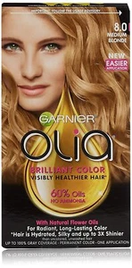 Garnier Olia Permanent Hair Color 8.0 Medium Blonde 1 ct Application Pack of 3 - Picture 1 of 7