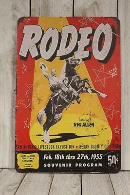 Texas Rodeo Tin Metal Sign Vintage Rustic Style Cattle Cowboys Bull Rider PBR - Image 1 of 4