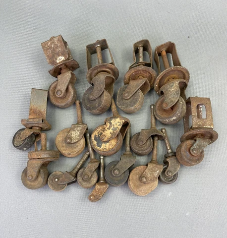 Vintage Furniture Caster Wheels Mixed Lot of 15 Wood Iron Rubber Cover