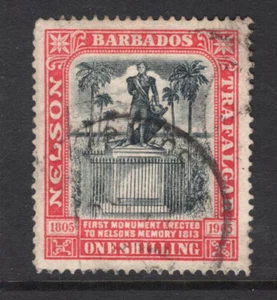 M23118 Barbados 1906 SG151 QV: Nelson 1/- black & rose G/FU, Cat £55 - Picture 1 of 1