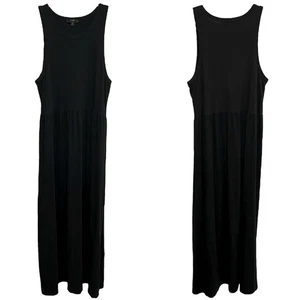 J Crew Cutaway Tank Maxi Dress Size Medium Black Minimalist Sleeveless Preppy - Picture 1 of 5
