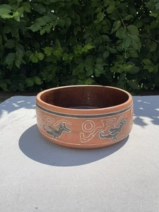 Vintage Armando de Mexico 9,25" Terrakotta Keramik Rotguss Schüssel Azteken Vögel Volkskunst - Bild 1 von 19