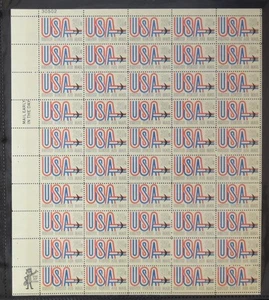US SCOTT C75 PANE OF 50 USA AND JET AIRMAIL STAMPS 20 CENT FACE MNH - Picture 1 of 1