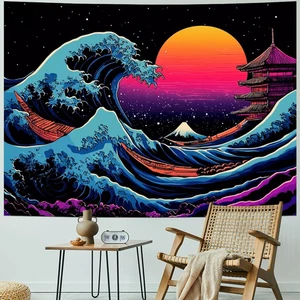 Die große Welle Wandteppich - Japanischer Kanagawa Ozean Wandteppich Meer Sonnenuntergang Wa... - Bild 1 von 12