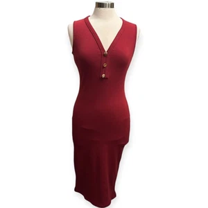 Hayley & June Damen Medium Burgundy Kleid Micro Ribbed Ärmellos Bodycon - Bild 1 von 4