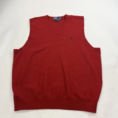 Colete Suéter Vintage Polo Ralph Lauren Vermelho 100% Lã de Cordeiro Sem Mangas Tamanho XXL - Imagem 1 de 4