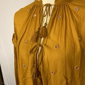 Free people mustard colored Boho blouse with mirror accents - Picture 1 of 10