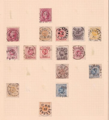 Sweden 1872-1885 Numeral/Postage Due Issues Bulls Eye Cancels 16 Stamps SCV $272 - Image 1 of 3