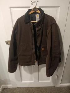 VTG Carhartt J22 DKB Dark Brown Men's Canvas Quilt Lined Jacket Size 2XL - Picture 1 of 10