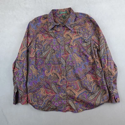 Lauren Ralph Lauren Top Retro Paisley Print Long Sleeve Button Up Shirt Women 1X - Image 1 of 4