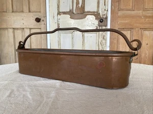 Vintage French Copper Poissonnière - Fish Kettle Poacher Trough Tub Iron Handle - Foto 1 di 14