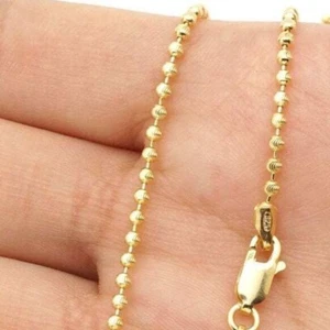 14K Gelbgold über Sterlingsilber 2 mm Mondschliff Kugelkette (hohl) 16"-28" - Bild 1 von 6