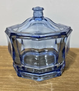 Vintage Indiana Glass Co. USA Concord Blue Octagon Bonboniere mit Deckel 70er Jahre - Bild 1 von 9