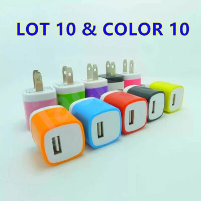 10 Color 1A USB Power Adapter AC Home Wall Charger US Plug for iPhone 5 5S 6 7 8 - Image 1 of 4