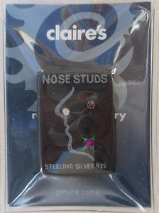 5JD cc klare lila Blume Kristall Sterlingsilber 3 NASEN OHRSTECKER Körperschmuck - Bild 1 von 2