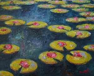 PINTURA AL ÓLEO NENÚFARES VIVEK MANDALIA IMPRESIONISMO ORIGINAL FIRMADA CERTIFICADO DE AUTENTICIDAD 16X20 - Imagen 1 de 5