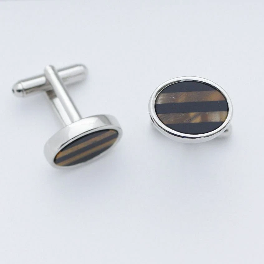 C0017 Gemelos Gemelos Ovalados Negro Ónix Marrón Ojo de Tigre Piedra Barras Tiras Nuevos Foto 1 de 1