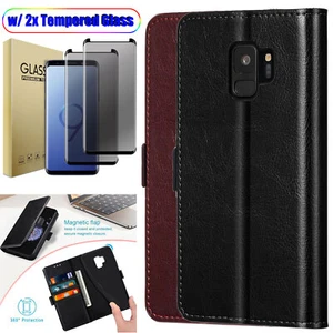 For Samsung Galaxy S9/S9+/S9 Plus Leather Case Cover / Privacy Screen Protector - Picture 1 of 45