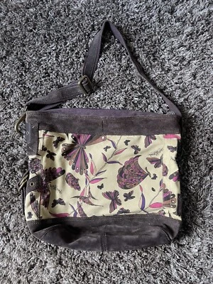 Lucky Brand X-Large Runaway Carryall Lona Gamuza Cuero Hobo Bucket Bag  Foto 1 de 4