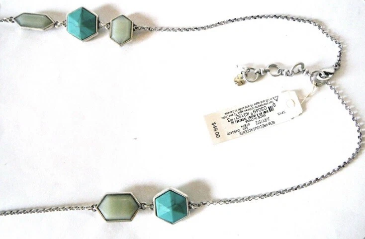 Lucky BRAND Silver Tone Turquoise Geometric Station Necklace T24