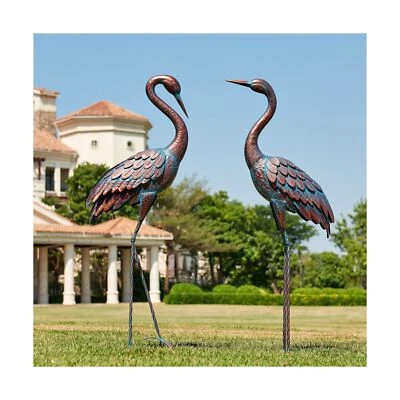 Kircust Garden Crane Statues Patina Heron Decoy, Standing Metal Crane Sculptu... - Image 1 of 4