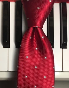 SEAN JOHN /Stunning & Substantial Bright Scarlet Silk Tie w/White & Grey Eyelets - Picture 1 of 11