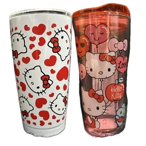 Hello Kitty 2 Stück rote Herzen und rosa Valentinstag Becher Tasse Neu mit Etikett - Bild 1 von 6
